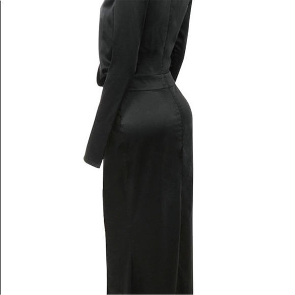 House of CB Serafina Black Satin Gown Deep-V Plunge Long Sleeve Slit Maxi XS - Picture 11 of 15